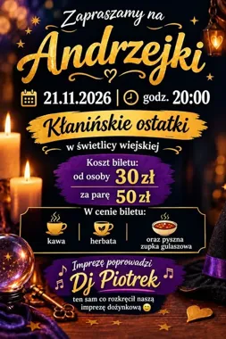 Andrzejki w Kłaninie. Bilety kosztują 30 zł, a para zapłaci mniej